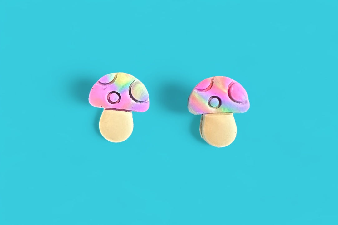 Tie Dye Mushroom Studs - Beautiful Disaster