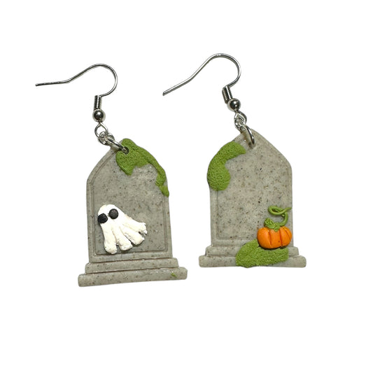 Tombstone earrings with pumpkins and ghosts