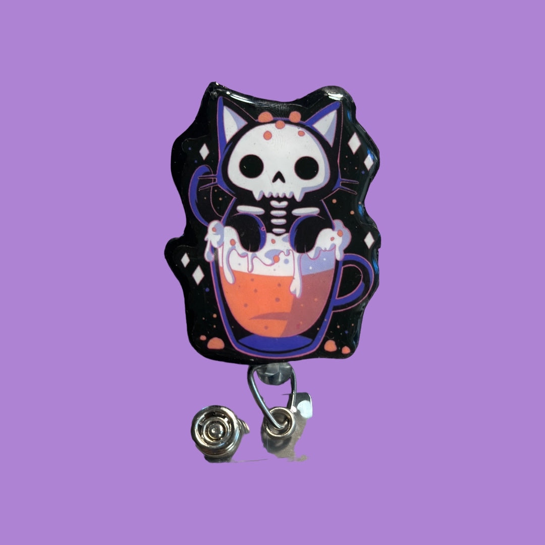 Skelly Cat Badge Reel