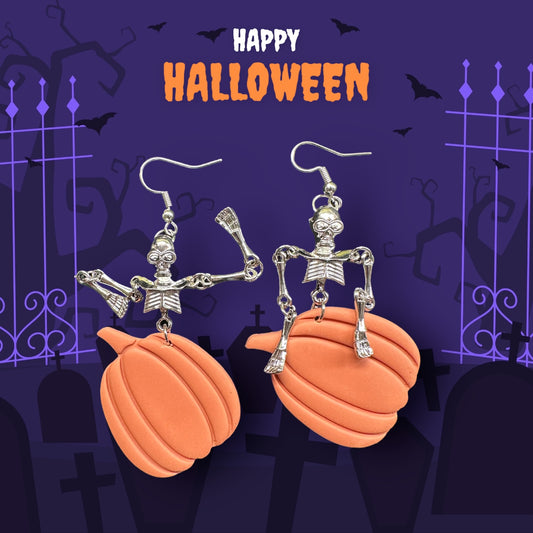 Skeletons and Pumpkins earrings