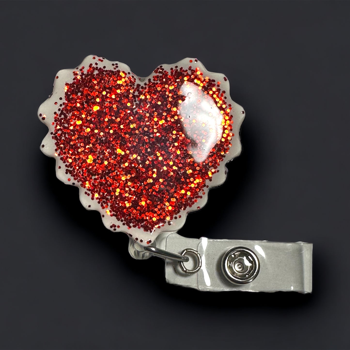 Frilly Glitter Heart Badge Reel