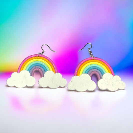 Large Rainbow Earrings with Clouds