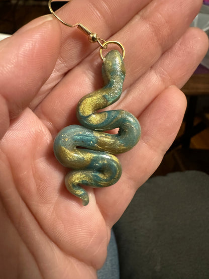 Gold and Blue Snake earrings