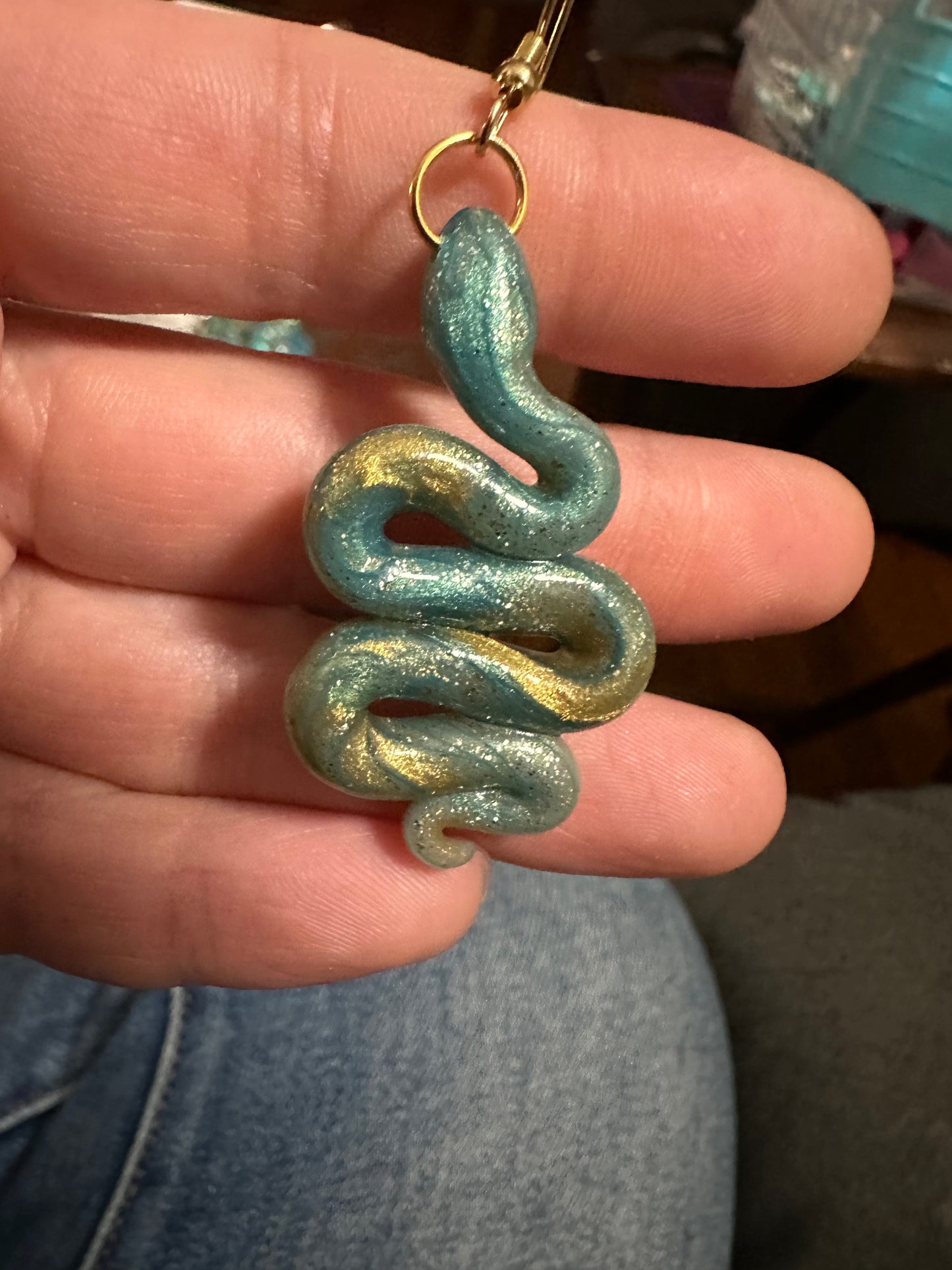 Gold and Blue Snake earrings