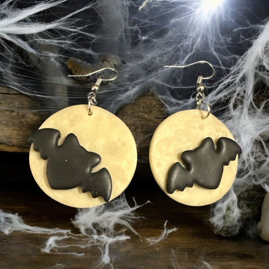 Glow in the Dark Moon with bat Earrings