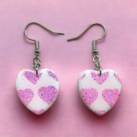 Pink Glitter Heart Earrings