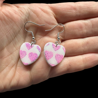 Pink Glitter Heart Earrings