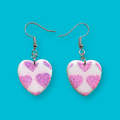 Pink Glitter Heart Earrings